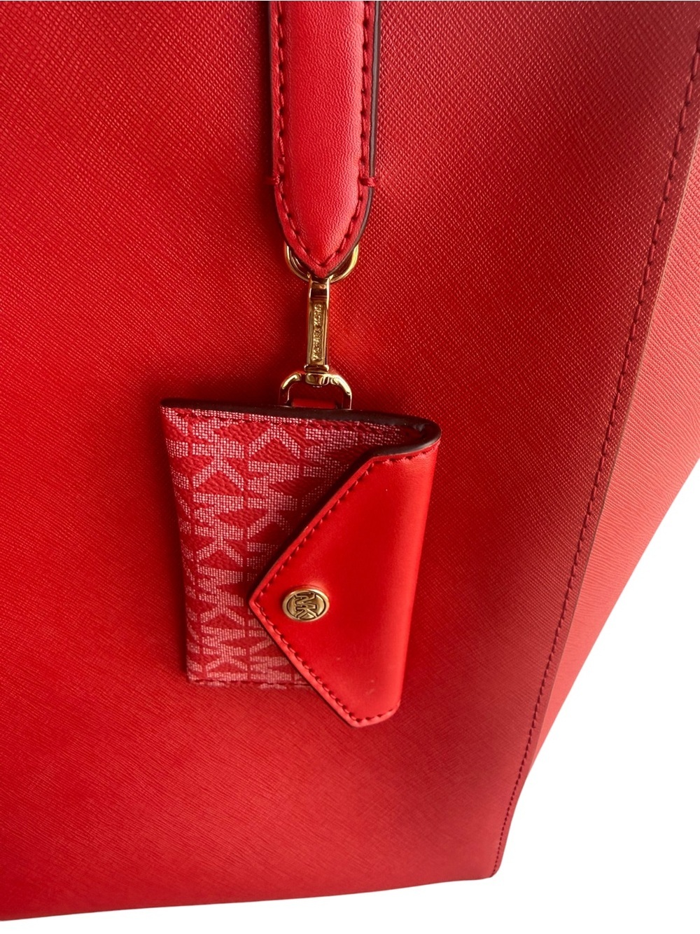 Michael Kors Red Saffiano Leather Tote Bag + Matching Key Wallet Charm - Picture 3 of 5